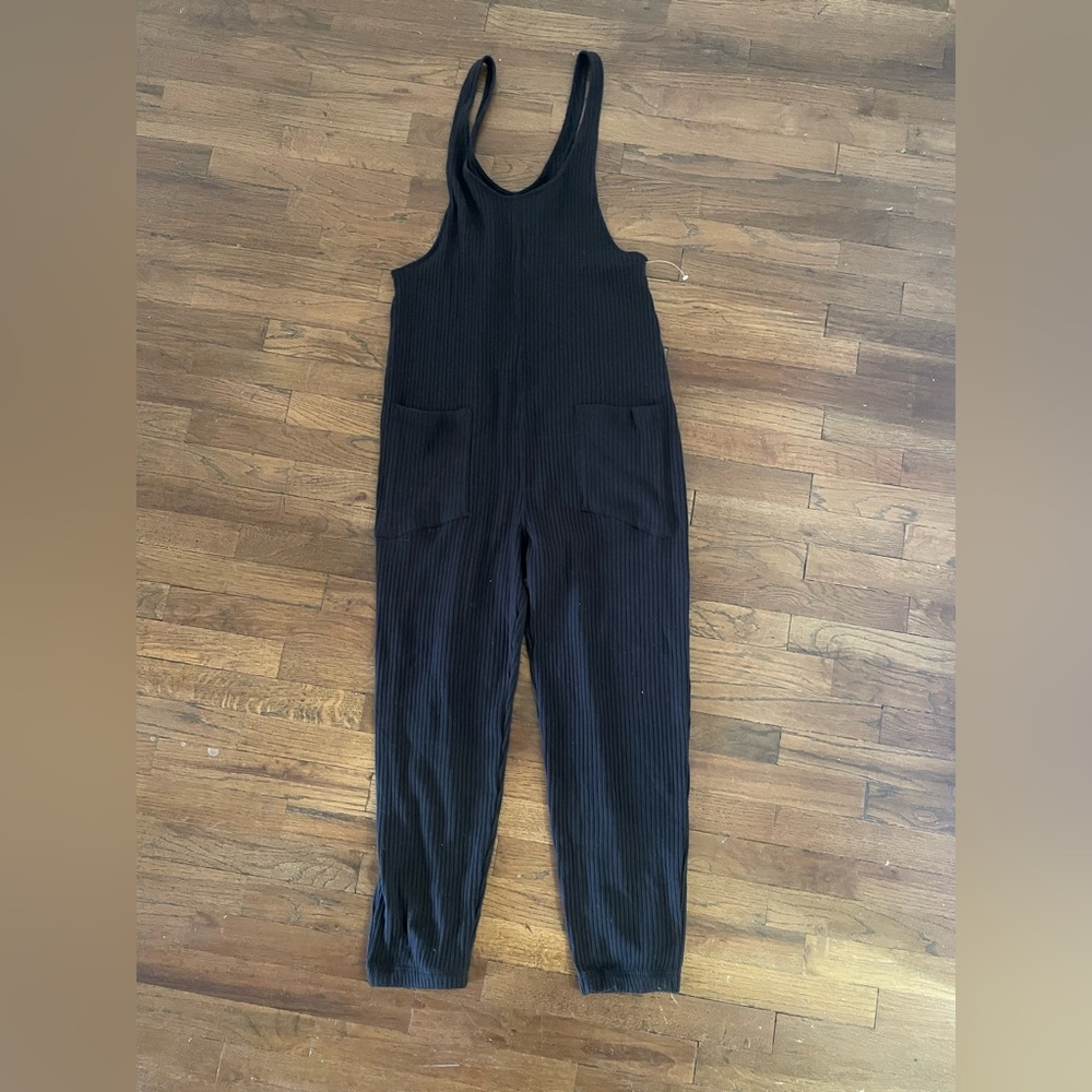 For Days Black Ribbed Jumpsuit